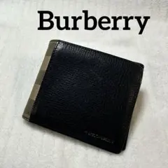 【希少】バーバリー　本革二つ折り財布 シボ革 ハウスチェック メンズ レディース