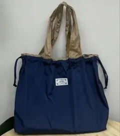 QXH 折りたたみエコバッグ ブルー×ベージュ