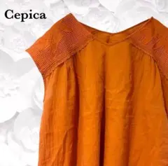 『Cepica セピカ』カットソー【F】オレンジ インド綿 刺繍 半袖 大きいのサムネイル