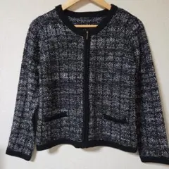 最終SHELLNA ツイード風カーディガン 長袖 ブラック・ホワイト・シルバー