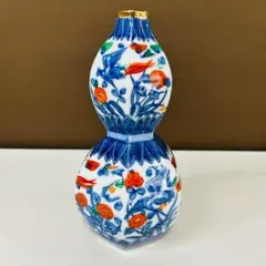 萩窯 有田焼 染錦花鳥図 花瓶 六角ひょうたん型 瓢箪型 花器 一輪差し 置物