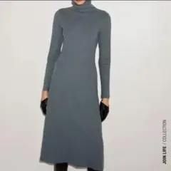 ZARA リブ編みワンピース リブ　ワンピ　タートルネック　ロング