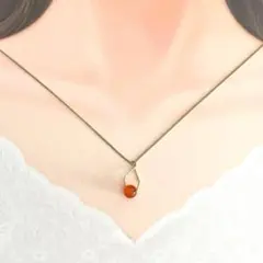 ハンドメイド】ネックレス 40cm 天然石 ゴールド×オレンジ