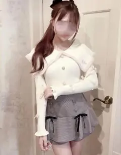 もえにゃ しまむら 襟付きニットプルオーバー ホワイト