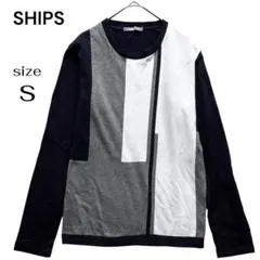 シップス SHIPS 切替 ニット カットソー セーター S ネイビー グレーのサムネイル