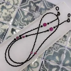 【天然石シリーズ㊴】メガネチェーン★ブラックスピネル・オニキス&ピンクトルマリン