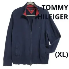 ☘️トミーヒルフィガー(XL)ジップアップニットカーディガン羽織ブルゾン長袖紺