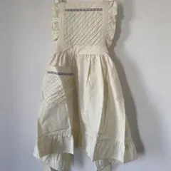 【昭和レトロ】フリル付きエプロン　未使用品 アイボリー　クリーム色
