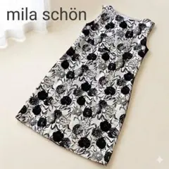 milaschon ミラーショーン花柄 モノトーンノースリーブワンピースひざ丈のサムネイル