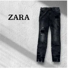 ZARA Trafaluc ダメージスキニーデニム ブラックグレー クラッシュ