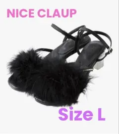 NICE CLAUP ナイスクラップ フェザー付き サンダル ブラックのサムネイル