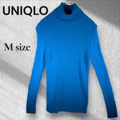 ユニクロ エクストラファインメリノリブタートルネックセーター M ブルー ウール
