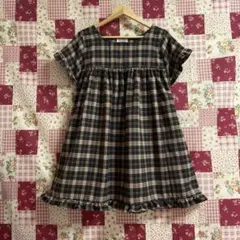 起毛チュニック　黒×薄茶×赤茶チェック柄