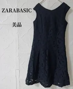 ★美品★ZARABASICフレアワンピースレースノースリーブブラック