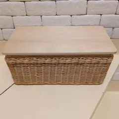 木製蓋付き ラタンバスケット 収納ボックス