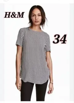 H&M エイチアンドエム ストライプ 半袖 ロング ブラウス カットソーのサムネイル