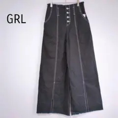 【新品】GRL ワイドパンツ L ブラック系 ハイウエスト ステッチ カジュアル
