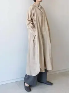 サマンサモスモスブルー　ベージュ ポロシャツスタイル ロングワンピース