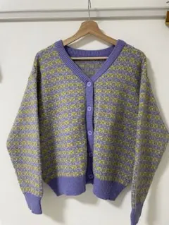 niko and... ニットセーター 紫・黄色模様 Fサイズ