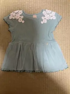 petit main 水色 フラワー刺繍 Tシャツ 110