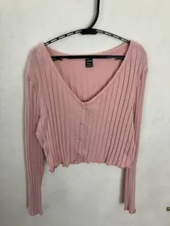 SHEIN リブニット 長袖 クロップド丈 ピンクのサムネイル