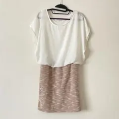 処分価格ロペピクニック　ウエスト切替ワンピース　シフォン×ツイード　38