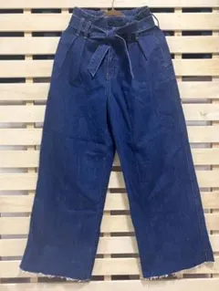 値下げ中【moussy】美品　ダークブルーワイドレッグデニムパンツ