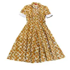 ブラウン チェック柄 半袖 ワンピース