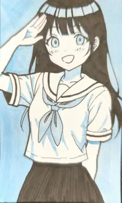 手描きイラスト 創作 オリジナル アナログイラスト 女の子 セーラー服