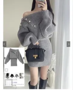 グレイル　tu1278 パールボタンオフショルニットワンンピ