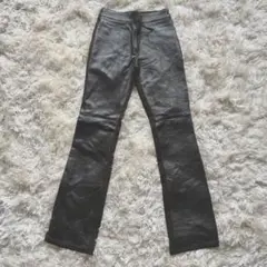 レザーパンツ 切替デザイン ブーツカット フレアパンツY2K 美脚 ストレッチ