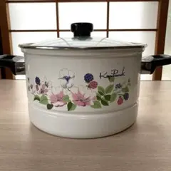 レトロ 大きめ ホーロー鍋 両手鍋 ガラス蓋付き