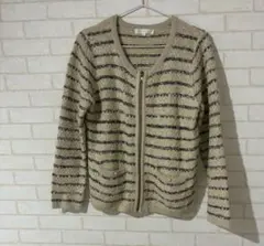 grove ベージュと黒のストライプニットカーディガンMサイズ