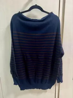 アーバンリサーチドアーズ★ボーダー柄のボートネックニット★ネイビー×ブラウン