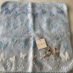 a.v.v 蝶刺繍 ハンカチ 水色 レディース