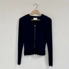 courèges クレージュフード付き ニット ジップアップパーカー ネイビーのサムネイル