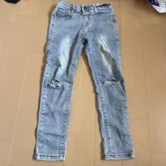 キッズ ダメージデニムパンツ ライトブルー