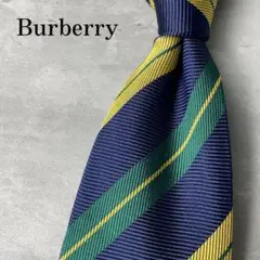 美品 Burberry ジャガード ストライプ ノバチェック ネクタイ ネイビー