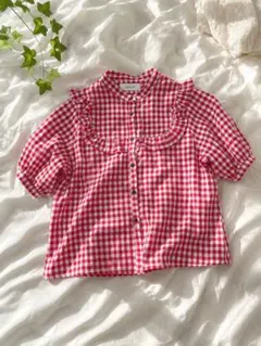 merlot ギンガムチェック フリルブラウス レッドのサムネイル