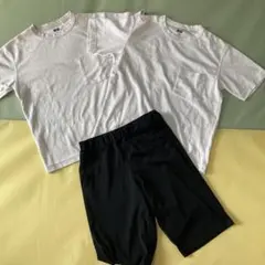 ユニクロ　150 白エアリズムクルーコットンTシャツ ドライex短パン黒体操服