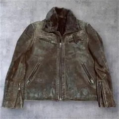 ホースハイド　ヌバック　ブラウンレザーシングルライダースジャケット　襟取外し可