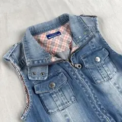 バーバリーブルーレーベル デニム ホース刺繍口ゴ ノバチェック サロペット 36