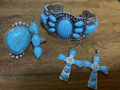 新品 ターコイズ バングル ピアス リング 4セット