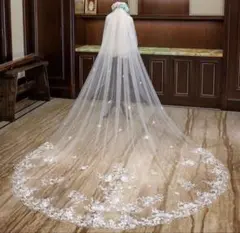 花柄刺繍 ウェディングベール ロング 【コーム付・ベールダウン可能】