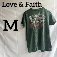 Love & Faith 【M】緑と赤チェックロゴ　クリスマス色Tシャツ