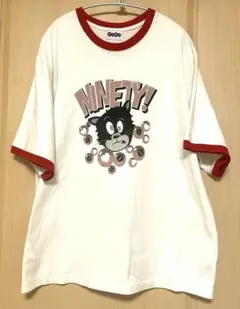 【美品】9090 グラフィックTシャツ LLサイズ ホワイト/レッド