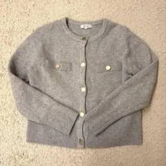 PLST エクストラファインメリノミドルゲージウールクルーカーディガン　グレー