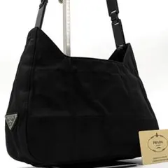 美品✨プラダ ギャラ付 プラスチックチェーン ショルダーバッグ 三角ロゴ 革 黒