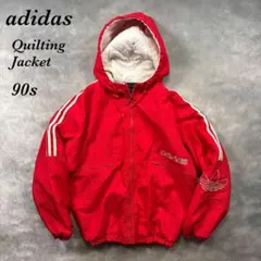 古着90s〜Y2K adidas赤フード中綿JK刺繍トレフォイル T83