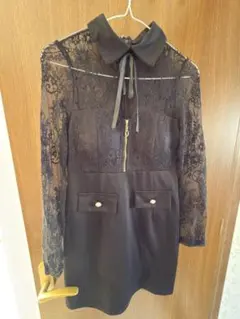 レース長袖ブラックドレス M